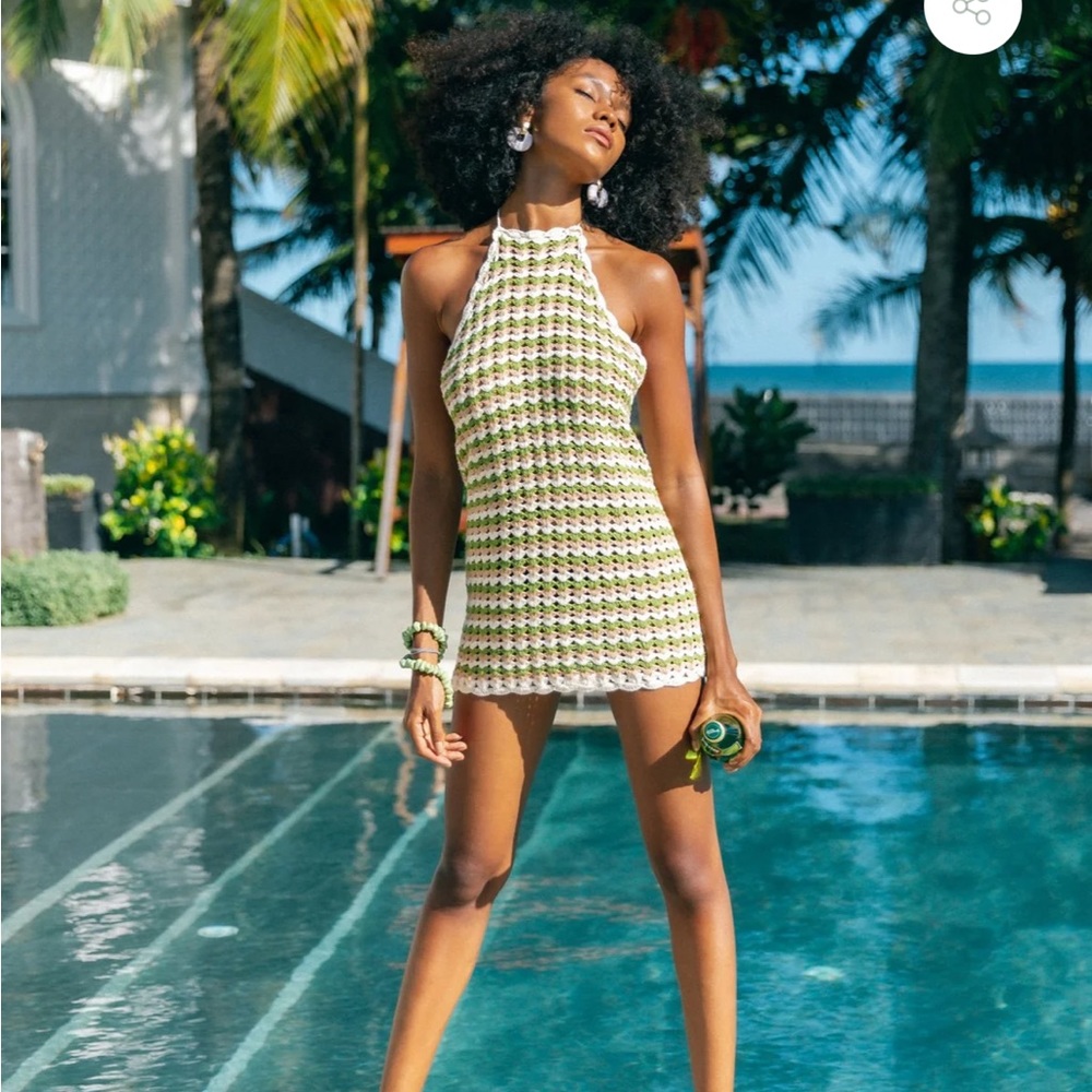 Island Threads 60’s Crochet Knit Halter Dress